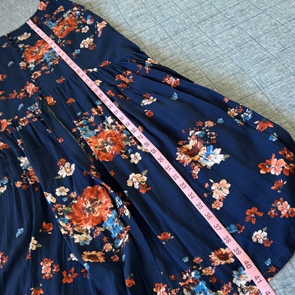 Boho Floral Button Front High Slit Flowy Maxi Skirt in Navy | L - Picture 8 of 8